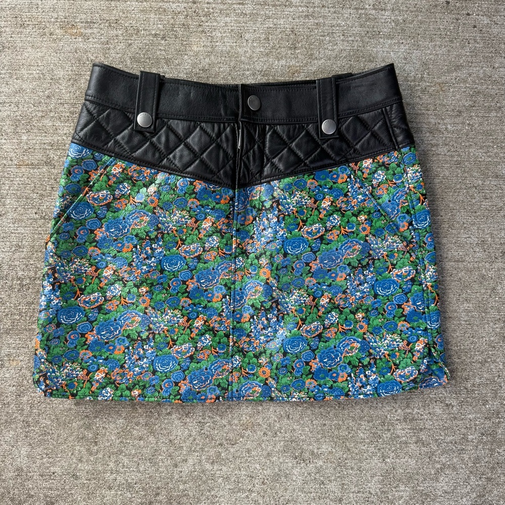 Coach floral leather mini skirt